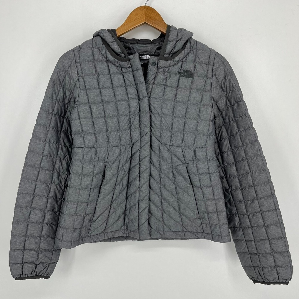 The North Face Womens Thermoball Hooded Quilted Jacket Grey Heather XS